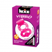 Розовое эрекционное виброкольцо Luxe VIBRO  Бархатный молот  + презерватив - Luxe - в Тюмени купить с доставкой