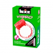 Розовое эрекционное виброкольцо Luxe VIBRO  Поцелуй стриптизёрши  + презерватив - Luxe - в Тюмени купить с доставкой