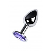 Серебристая конусовидная анальная пробка с фиолетовым кристаллом - 7 см. - ToyFa - купить с доставкой в Тюмени