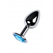 Серебристая конусовидная анальная пробка с голубым кристаллом - 7 см. - ToyFa - купить с доставкой в Тюмени