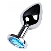 Серебристая конусовидная анальная пробка с голубым кристаллом - 8 см. - ToyFa - купить с доставкой в Тюмени