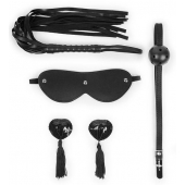 Эротический набор в черном цвете: маска, кляп, пэстисы, плётка - Notabu - купить с доставкой в Тюмени
