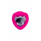Розовая анальная втулка Diamond Heart с прозрачным кристаллом - 9,5 см. - ToyFa - купить с доставкой в Тюмени