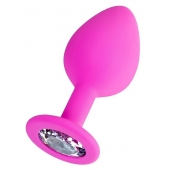 Розовая анальная втулка Brilliant с прозрачным кристаллом - 8 см. - ToyFa - купить с доставкой в Тюмени