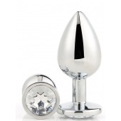 Серебристая анальная втулка с прозрачным кристаллом - 7,1 см. - Dream Toys - купить с доставкой в Тюмени