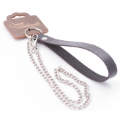 Серебристый металлический поводок с кожаной черной ручкой - 80 см. - Crazy Handmade - купить с доставкой в Тюмени