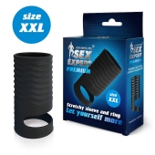 Черная открытая насадка на пенис с кольцом для мошонки XXL-size - 9,4 см. - Sex Expert - в Тюмени купить с доставкой