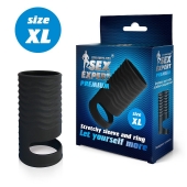 Черная открытая насадка на пенис с кольцом для мошонки XL-size - 8,9 см. - Sex Expert - в Тюмени купить с доставкой