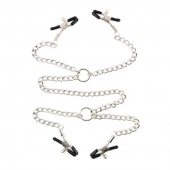 Серебристые зажимы для сосков и половых губ на тонкой цепочке - Notabu - купить с доставкой в Тюмени