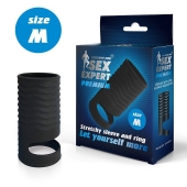 Черная открытая насадка на пенис с кольцом для мошонки size M - 7,9 см. - Sex Expert - в Тюмени купить с доставкой