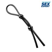 Черное силиконовое лассо с двумя шариками для утяжки - Sex Expert - в Тюмени купить с доставкой