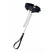 Черный кожаный ошейник-воротник с поводком - Pecado - купить с доставкой в Тюмени