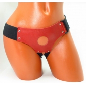 Красные кожаные трусики для страпона - БДСМ Арсенал - купить с доставкой в Тюмени