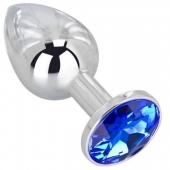 Анальное украшение BUTT PLUG  Small с синим кристаллом - 7 см. - Anal Jewelry Plug - купить с доставкой в Тюмени