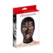 Черная кружевная маска на голову с отверстиями для глаз и рта - Fetish Tentation - купить с доставкой в Тюмени