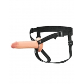 Телесный полый страпон на черных ремнях Hollow Silicone Strap-on - 17,8 см. - Pipedream - купить с доставкой в Тюмени