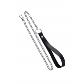 Поводок с ручкой из черной натуральной кожи и карабином для ошейника - Pecado - купить с доставкой в Тюмени