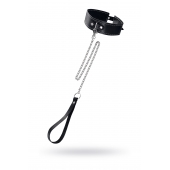 Кожаный двухслойный ошейник с белой строчкой и поводком - Pecado - купить с доставкой в Тюмени