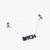Зажимы на соски с кожаной подвеской Bitch - Crazy Handmade - купить с доставкой в Тюмени