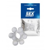 Прозрачное эластичное эрекционное кольцо с 6 шариками - Sex Expert - в Тюмени купить с доставкой