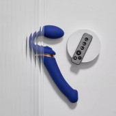 Синий безремневой страпон Multi Orgasm Bendable Strap-On size XL с клиторальной стимуляцией - Strap-on-me - купить с доставкой в Тюмени