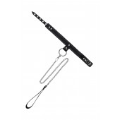 Черный узкий однослойный ошейник с серебристым поводком-цепочкой - Pecado - купить с доставкой в Тюмени