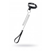 Черный узкий однослойный ошейник с серебристым поводком-цепочкой - Pecado - купить с доставкой в Тюмени