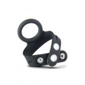 Черное эрекционное кольцо с подхватом мошонки на кнопках VS6 - Blush Novelties - в Тюмени купить с доставкой