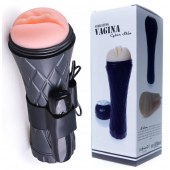 Телесный мастурбатор-вагина в черной колбе с вибрацией - Boys of Toys - в Тюмени купить с доставкой