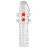 Гелевая прозрачная насадка с шариками и шипами - 14 см. - Toyfa Basic - в Тюмени купить с доставкой