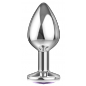 Малая серебристая анальная пробка Diamond Purple Sparkle Small с фиолетовым кристаллом - 7 см. - Lola Games - купить с доставкой в Тюмени