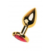 Золотистая анальная пробка с кристаллом-сердцем - 7,5 см. - ToyFa - купить с доставкой в Тюмени