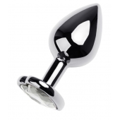 Серебристая анальная пробка с прозрачным кристаллом-сердцем - 8 см. - ToyFa - купить с доставкой в Тюмени