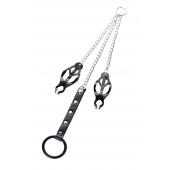 Черно-серебристые зажимы для сосков с кольцом для пениса TOYFA Metal - ToyFa - купить с доставкой в Тюмени