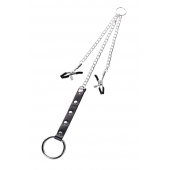 Серебристо-чёрные зажимы для сосков с кольцом для пениса TOYFA Metal - ToyFa - купить с доставкой в Тюмени