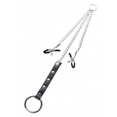 Серебристо-чёрные зажимы для сосков с кольцом для пениса TOYFA Metal - ToyFa - купить с доставкой в Тюмени