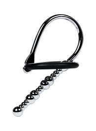 Серебристый уретральный плаг-бусины TOYFA Metal с мягким фиксириющим кольцом - ToyFa - купить с доставкой в Тюмени