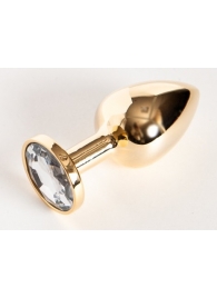 Золотистая маленькая анальная втулка с прозрачным кристаллом - 6 см. - ToyFa - купить с доставкой в Тюмени