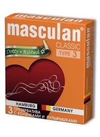 Розовые презервативы Masculan Classic Dotty+Ribbed с колечками и пупырышками - 3 шт. - Masculan - купить с доставкой в Тюмени