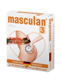 Розовые презервативы Masculan Ultra Long Pleasure с колечками, пупырышками и продлевающим эффектом - 3 шт. - Masculan - купить с доставкой в Тюмени