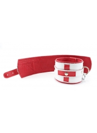 Бело-красные кожаные наручники для медсестры - БДСМ Арсенал - купить с доставкой в Тюмени