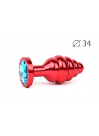 Коническая ребристая красная анальная втулка с голубым кристаллом - 8 см. - Anal Jewelry Plug - купить с доставкой в Тюмени