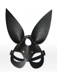 Чёрная кожаная маска с длинными ушками и эффектом тату - Sitabella - купить с доставкой в Тюмени