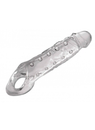 Прозразная закрытая насадка на пенис с поддержкой мошонки Clearly Ample Penis Enhancer - 22 см. - XR Brands - в Тюмени купить с доставкой