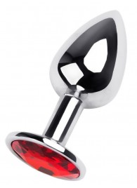 Маленькая коническая серебристая анальная пробка с красным кристаллом - 7 см. - ToyFa - купить с доставкой в Тюмени