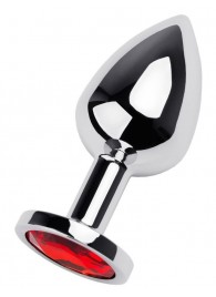 Серебристая коническая анальная пробка с красным кристаллом - 8 см. - ToyFa - купить с доставкой в Тюмени