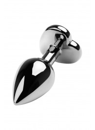 Серебристая коническая анальная пробка с красным кристаллом-сердечком - 7 см. - ToyFa - купить с доставкой в Тюмени