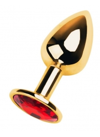 Золотистая коническая анальная пробка с красным кристаллом - 7 см. - ToyFa - купить с доставкой в Тюмени