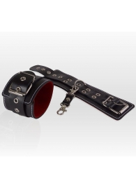 Чёрные кожаные наручники с контрастной строчкой и красной изнанкой - Sitabella - купить с доставкой в Тюмени