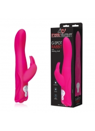 Розовый силиконовый вибромассажер с клиторальным отростком - 25 см. - Erotic Fantasy
